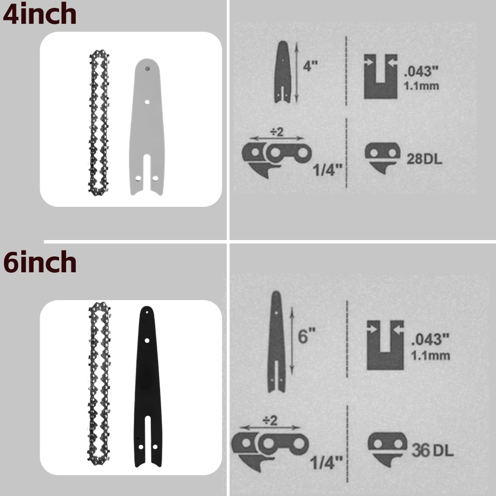 4/6/8 inch Mini Correntes De Aço e Guia Bar, Electric Saw Blade, Electric Power Tool, Saw Acessório Substituição, Corte De Madeira