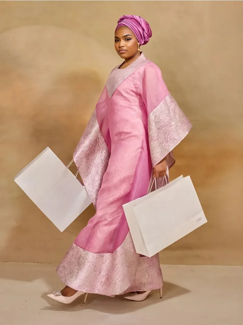 

2025 Evening Dresses Women African Traditional Robe Muslim Abaya Wedding Party Nigerian Brocade Organza Lace Clothing Boubou