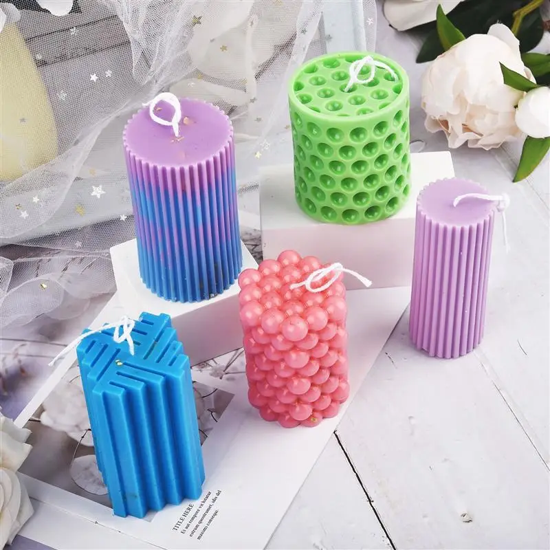 Classical Striped Roman Cylindrical Silicone Candle Mold Columnar Striped DIY Candle Holder Making Design Shape Candle Handmade