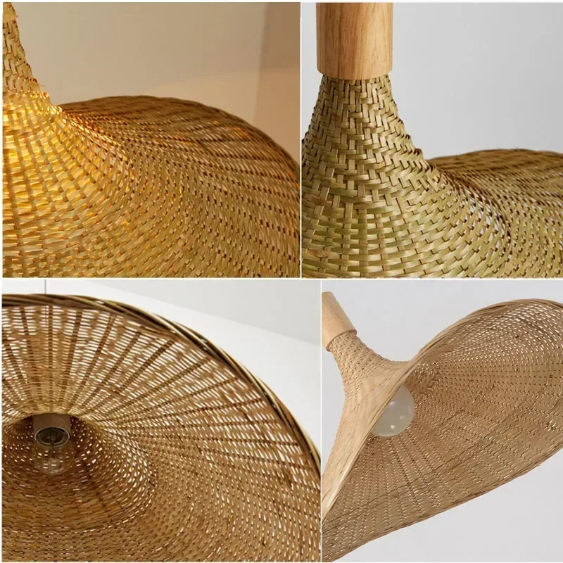 Handmake Weave Bamboo LED lampada a sospensione soffitto lampada a sospensione Vintage Rattan sala da pranzo ristorante lampadari di illuminazione per interni