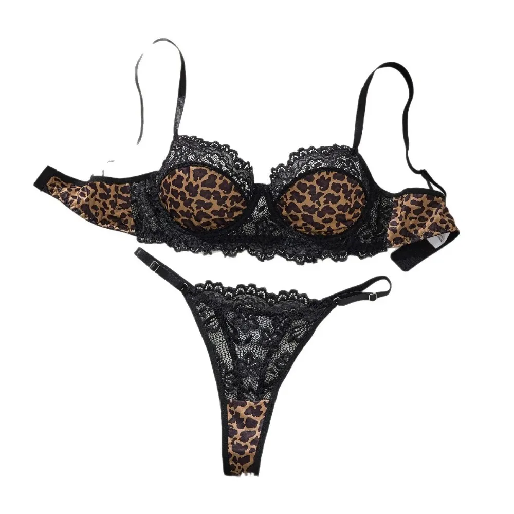 Sexy Modische Wilde Leopardenmuster-Spitzenunterwäsche für Frauen Leichtes Formgebendes Unterwäsche-BH-Set