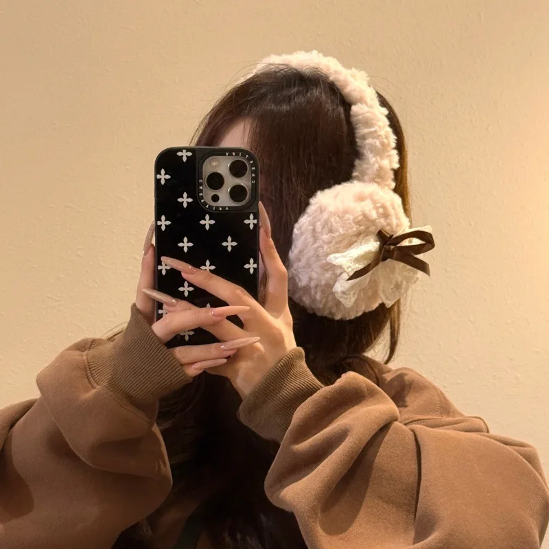 女性の可愛いイヤーマフ韓国風リボンかわいい多用途冬用厚手ぬいぐるみ暖かい折りたたみ式サイクリング高品質イヤーマフ学生用