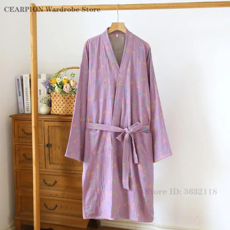 رداء الزوجين ملابس نوم غير رسمية مطبوعة على شكل زهرة ثوب نوم نسائي رداء حمام رجالي كيمونو ربيع الخريف يوكاتا عرق على البخار ملابس #5