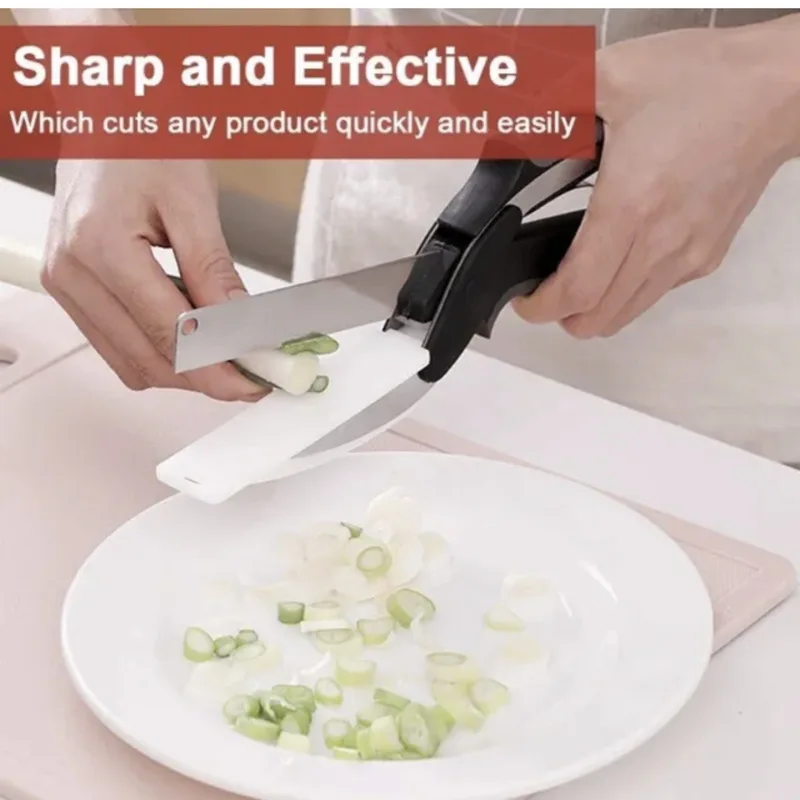 2-in-1 Stainless Steel Kitchen Scissor Separable Barbecue Steak Cutting Shear Fruit Knife Household Vegetable Food Processor