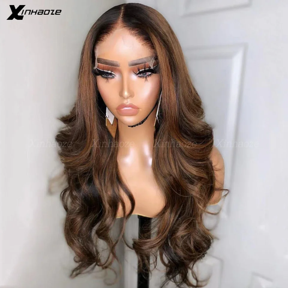 

Brown Highlights 5x5 Silk Top Base Wigs For Women Chocolate Brown Lace Front Body Wave Wig 13x6 Lace Frontal Human Hair Wig