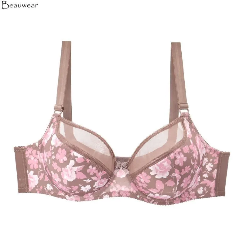 

beauwear New transparent unlined lace bras for women plus size bra Ink floral plunge bralette sexy lingerie underwire brassiere