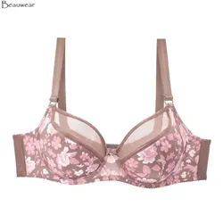 beauwear New transparent unlined lace bras for women plus size bra Ink floral plunge bralette sexy lingerie underwire brassiere