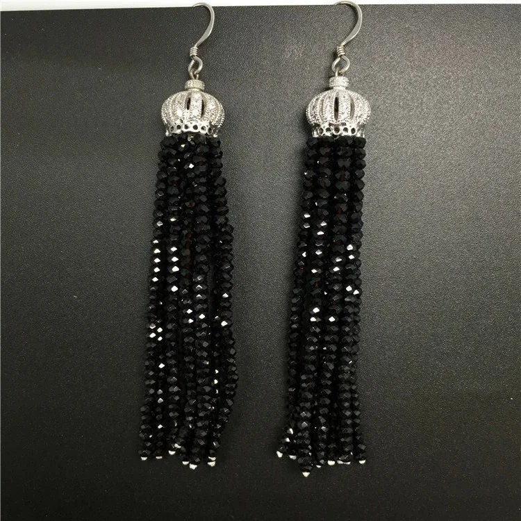 Dangle Tassel Earrings Glass Crystal Beads Tassel Zircon Balls Hook Earrings