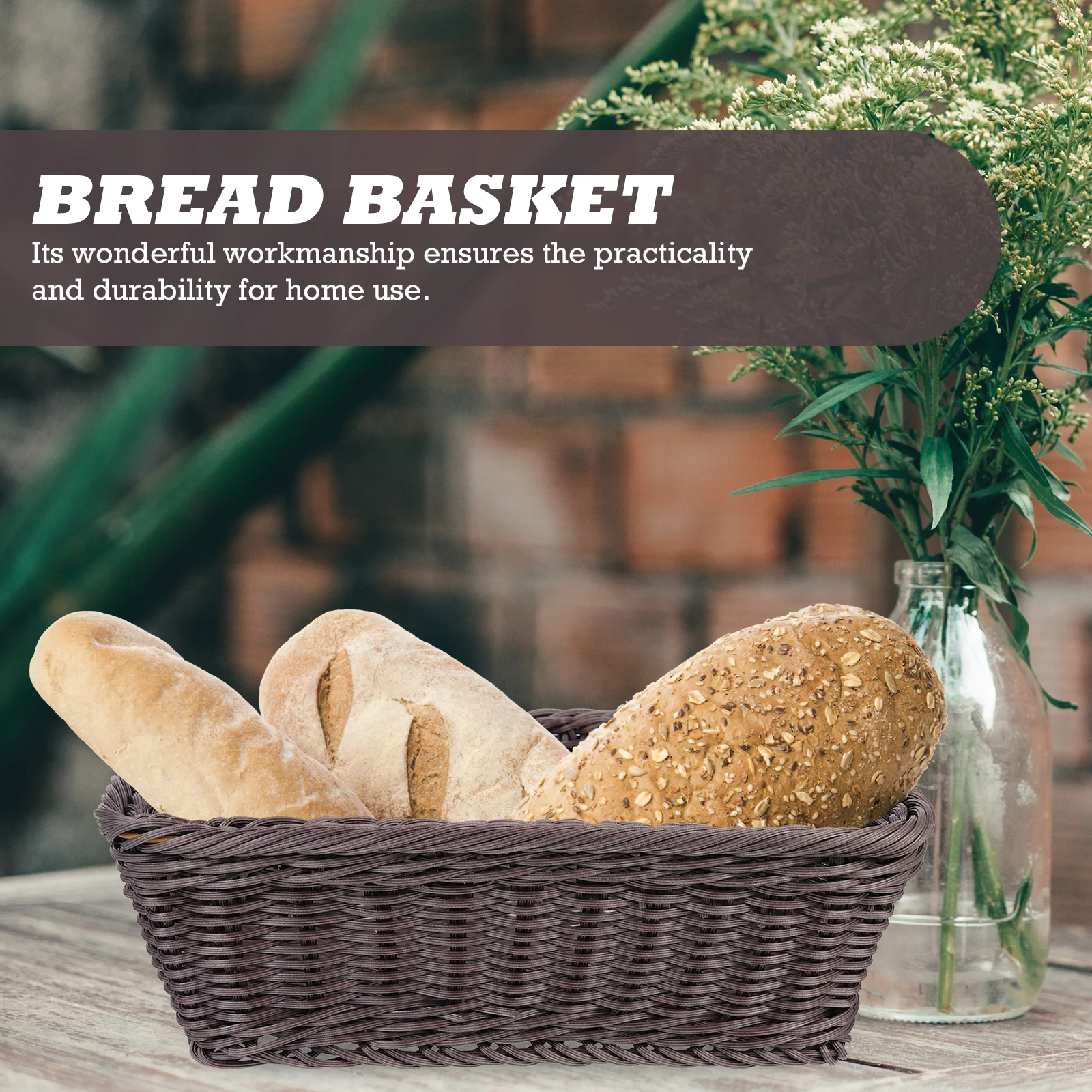

Woven Bread Basket Baskets for Household Purposes Handwoven Rattan Holder Plastic Tabletop Snacks Home Storage