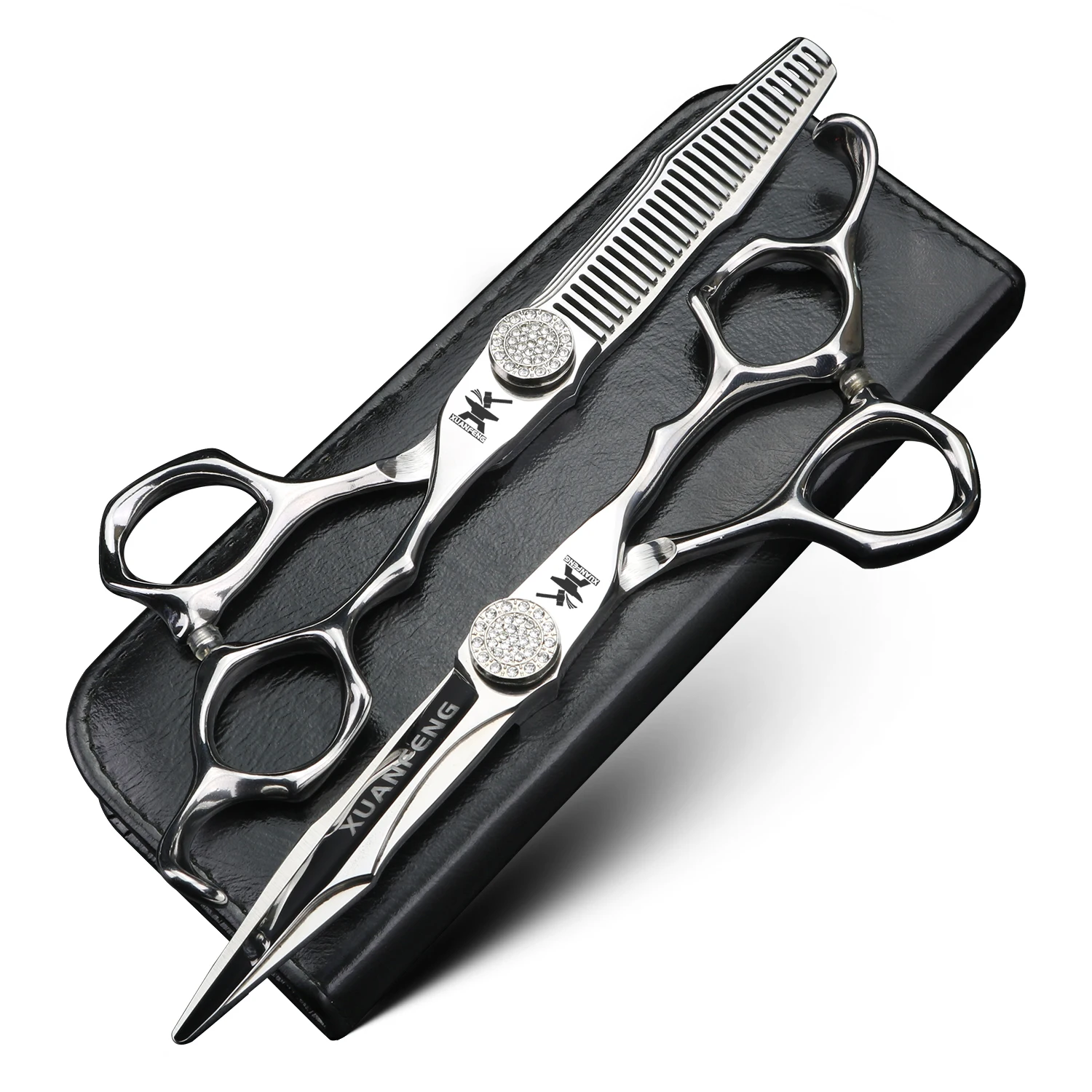 Silver CNC Process Hair Scissors JP440C Steel Manufacturing 6-inch Barber Cutting Scissors and Thinning Scissors