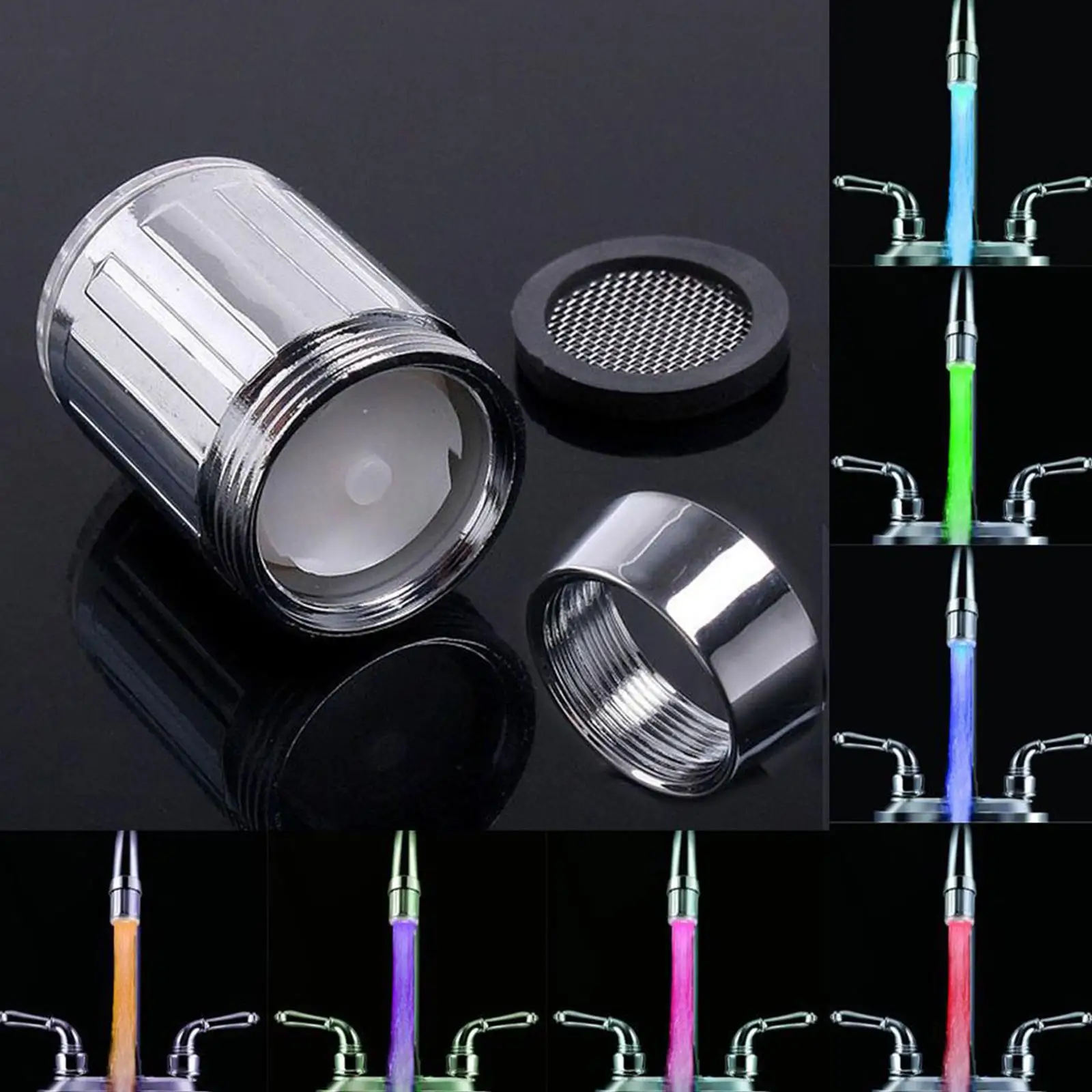 7-Color LED Color Change Faucet Change Automatically LED Faucet Head Glow Stream Light Faucet Aerator Tap For Kitchen Bathroom