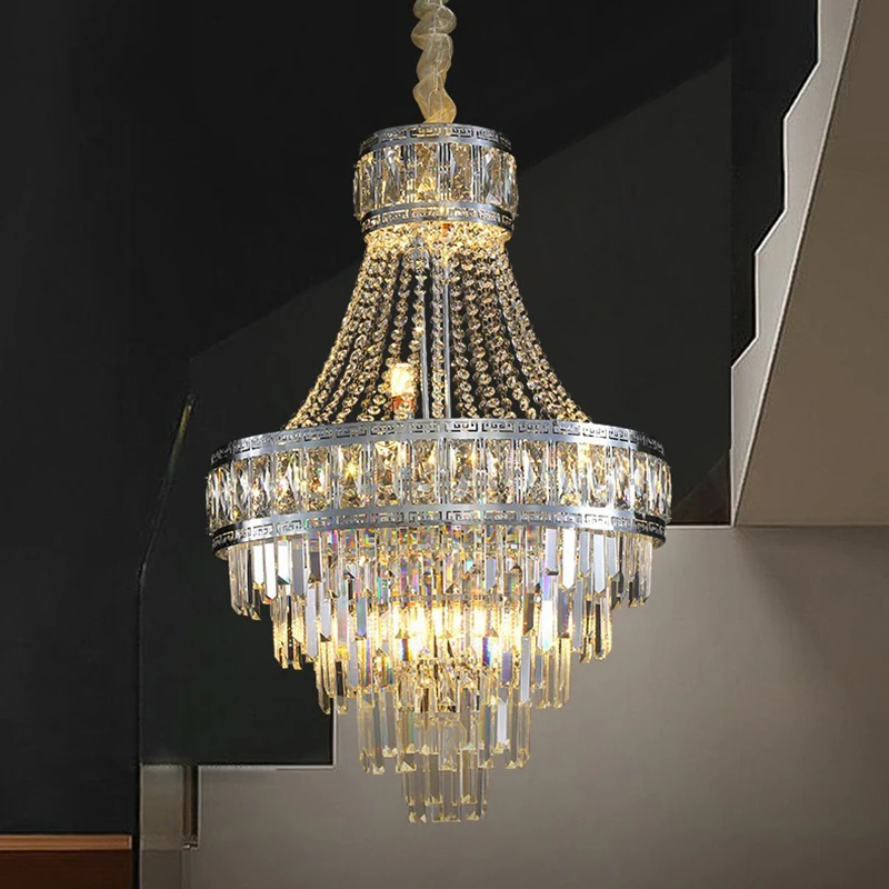 

Simple Light Luxury Duplex Living Room Large Chandelier European Villa Hotel Hall Restaurant Chrome K9 Crystal Lamp Hot