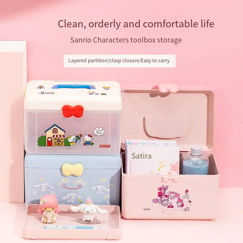 

Sanrio Cinnamoroll Tool Box Medicine Case Storage Organizer Cartoon Home School Desktop Container For Students Girls