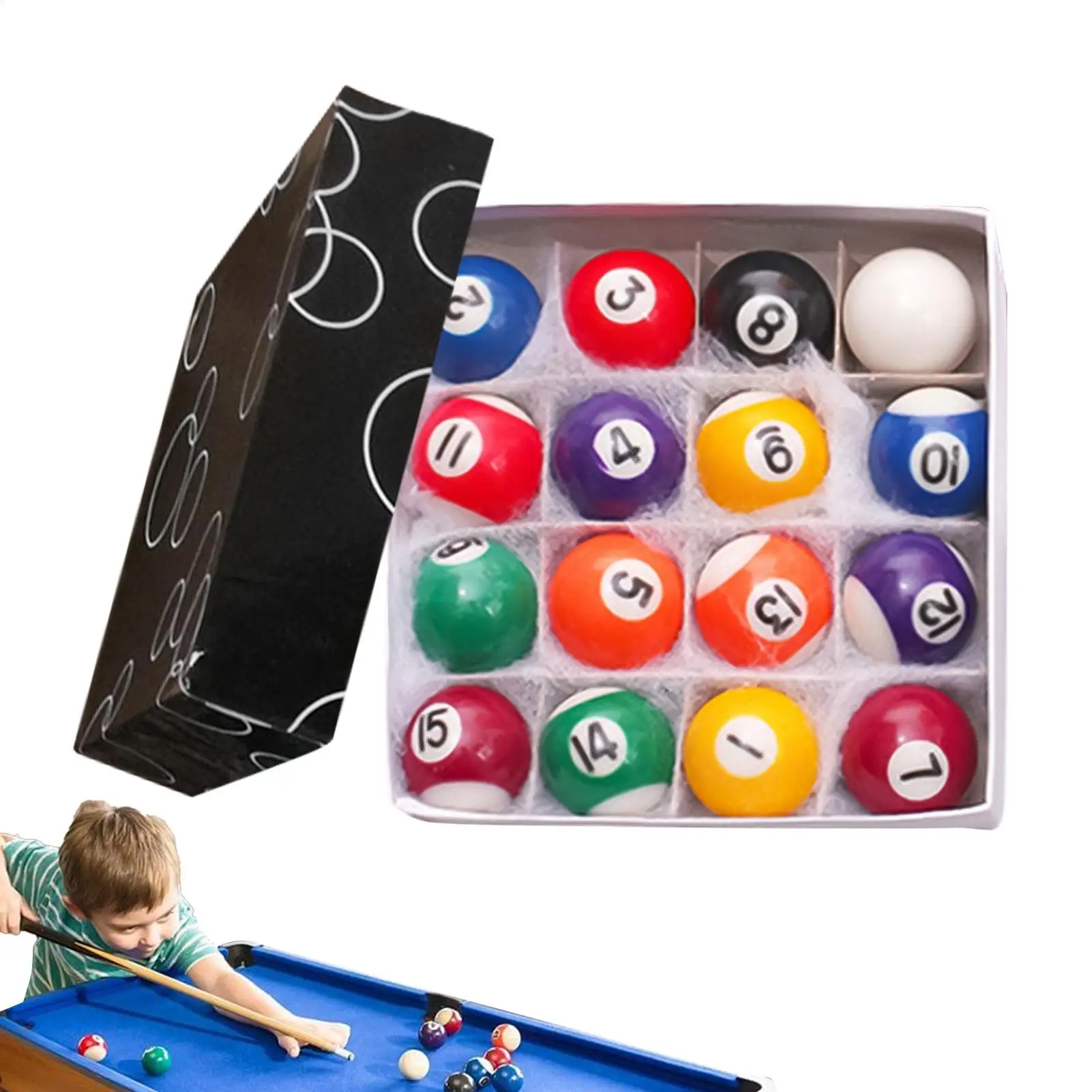 

16pcs New Children Billiards Table Balls Set 32MM/38MM Billard Resin Small Pool Cue Balls for Tabletop Gym Boys Girls Child Play