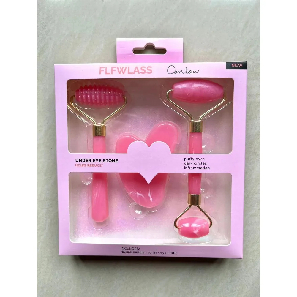 مجموعة مدلك دوارة من الراتنج مكونة من 3 قطع، مدلك دوار مزدوج الرأس للوجه غير اليشم، عصا تدليك تجميل الوجه