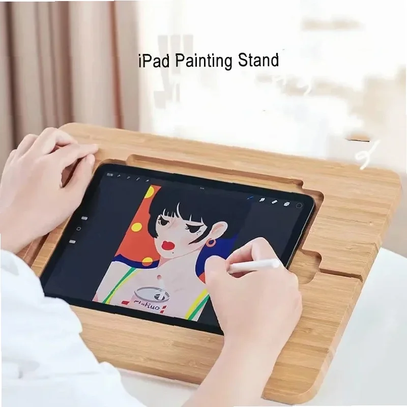 Bamboo Drawing Wood Multi-Angle Adjustable Foldable Holder Stand for IPad 11inch 12.9inch for IPad