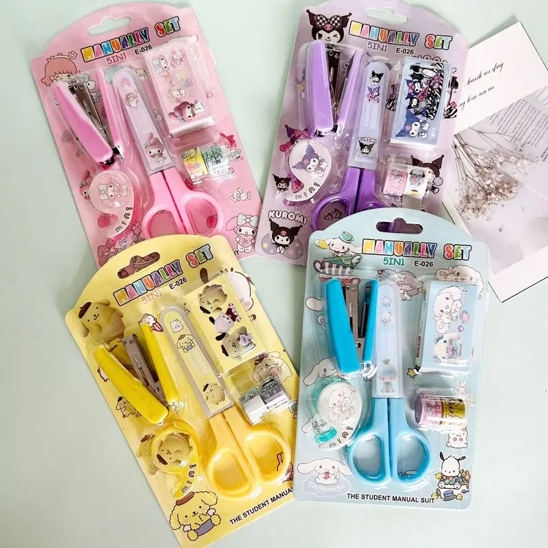 20pcs Sanrio Cinnamoroll My Melody Kuromi Stationery Set Student Stationery Scissors Stapler Tape Sticker Set School Supplies