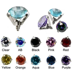 1Pcs 16g Surgical Steel Micro Dermal Piercings Dermal Anchor Round CZ Crystal Top Piercings Skin Diver Piercing Body Jewelry