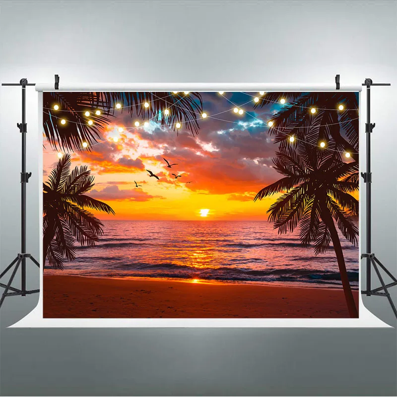 Sunset Pantai Fotografi Latar Belakang Hawaii Liburan Pemotretan Latar Belakang Camar Awan Berwarna-warni Dekorasi Pesta Ulang Tahun Alat Peraga Foto