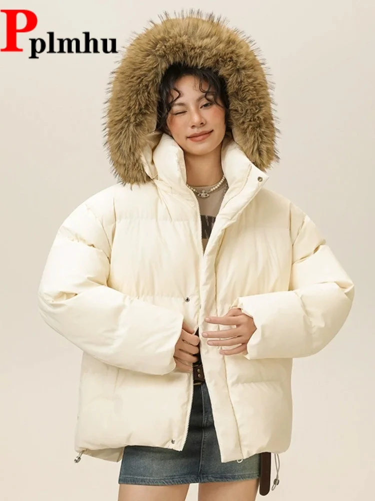 フード付き厚手暖かいジャケット女性のカジュアルだぶだぶのファッション冬チャケタスジッパーファースタンドカラールーズショートジャケタス