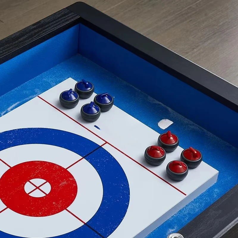 طاولة Shuffleboard الكلاسيكية بطول 9 أقدام 2 في 1 مع لعبة تجعيد للشركة أو غرفة الألعاب العائلية، لوح التجويف ولعبة الشباك، TS-9074