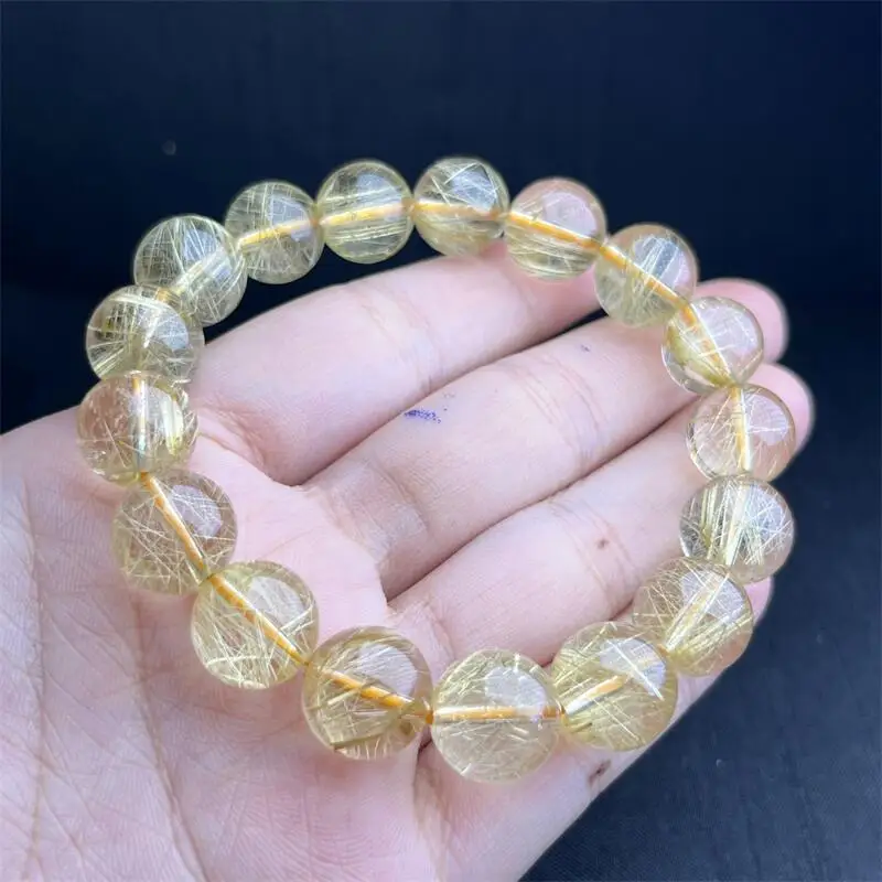 14MM Natural Gold Rutilated Quartz Bracelet Gemstone Round Bead Crystal Healing Gemstone Bracelet Jewelry Gift 1PCS