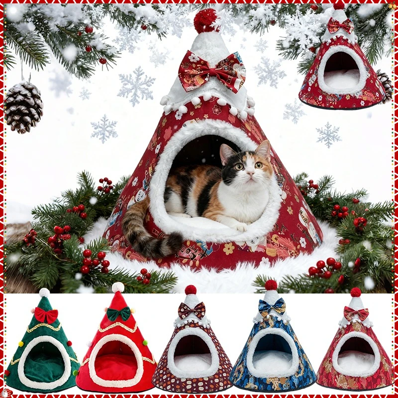 

Cute Christmas Themed Pet Nest CartoonCat Bed, Ventilated and Breathable Dog House, Warm Cat Bed, Christmas Festive Atmosphere