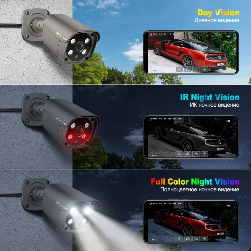 Sistem Keamanan Rumah Techage Deteksi Wajah 5Mp CCTV NVR Kit Kamera PoE Luar Ruangan dengan Mikrofon