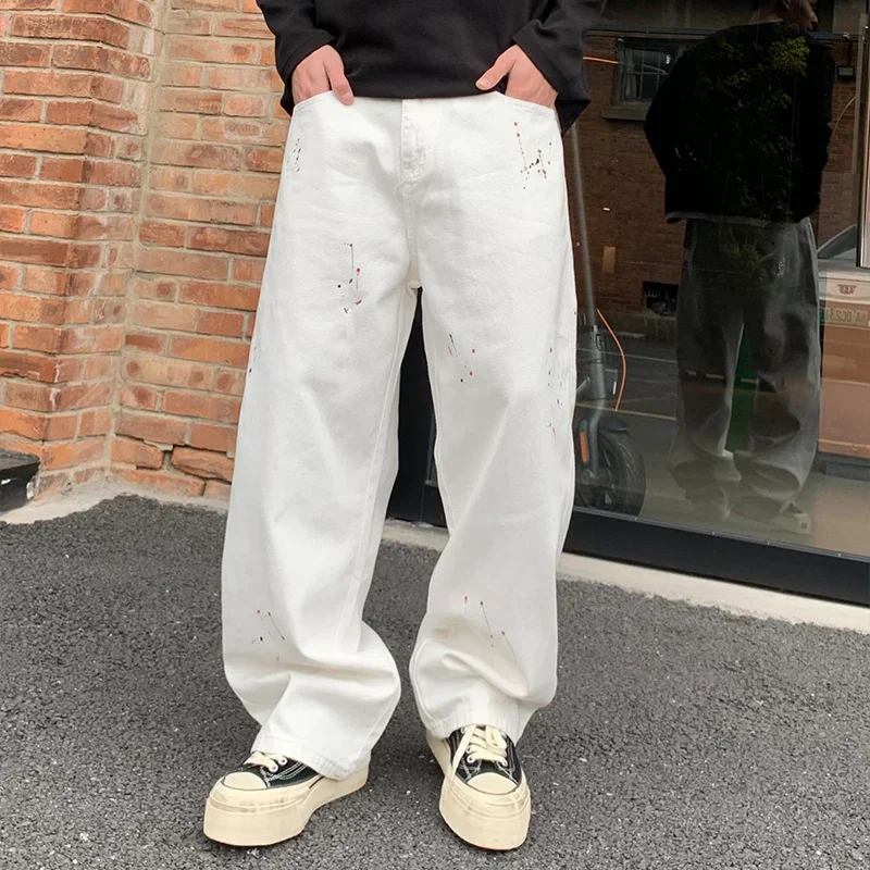 Baggy Jeans Men Streetwear Fashion Hip Hop Loose Casual White Wide Leg Denim Jeans Pants Cityboy Oversize Cargo Jeans Trousers