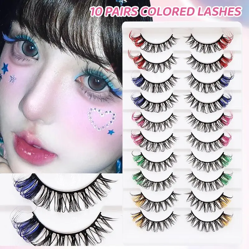 DINGSEN 10 pairs Colored Lashes dd Curl Wholesale Eyelashes Natural Eyelash Extensions cilios Volume Colorful Strip Lashes