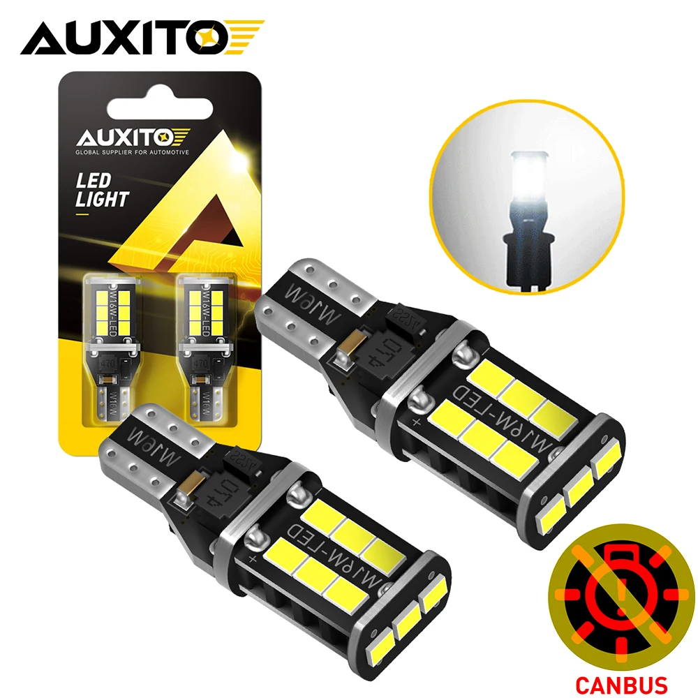 AUXITO 2Pcs Canbus T15 W16W LED Bulbs Reverse Backup Lights High Power No Error 912 921 T16 902 Car Reversing Lamp 6500K White