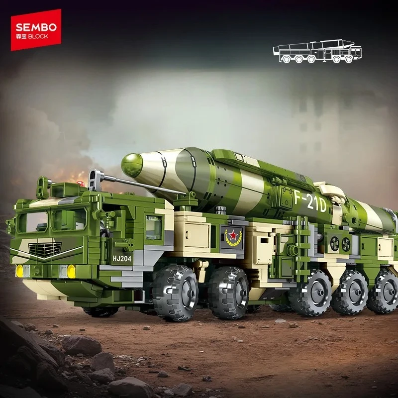 Senbao Military Series Dongfeng 21D Ballistic Missile Transport Vehicle Assembly Model Assembly Building Blocks Toy Gift