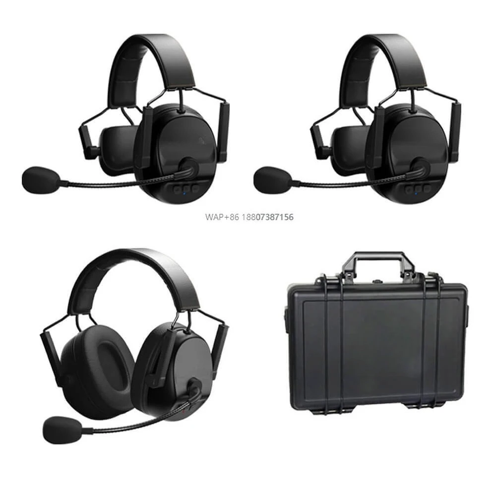 Dual Ear Over Ear LED Long Range Full Duplex Wireless Intercom System with 2x Single-Ear Headsets