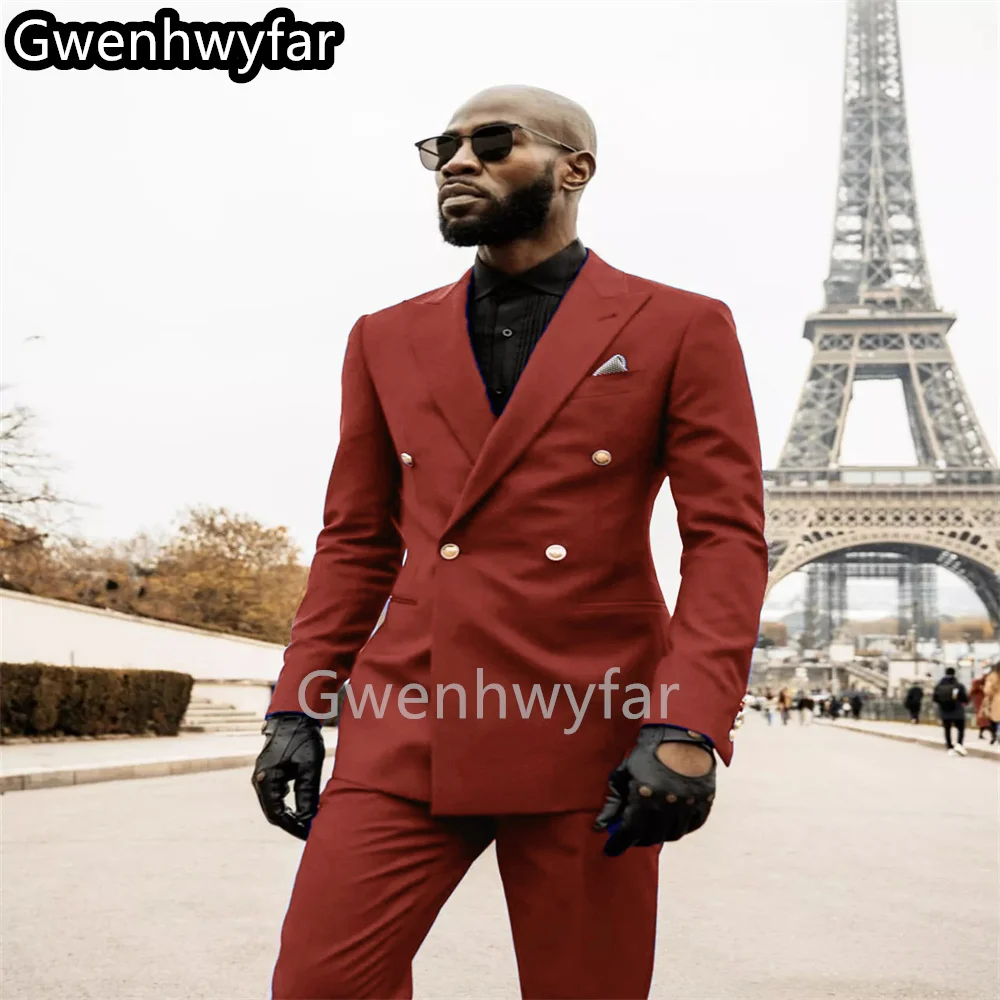 

Gwenhwyar 2025 New Men's Suit Groom Tuxedo Men's Essential Casual Dark Business Suit Prom Suit Two Piece Jacket Trousers