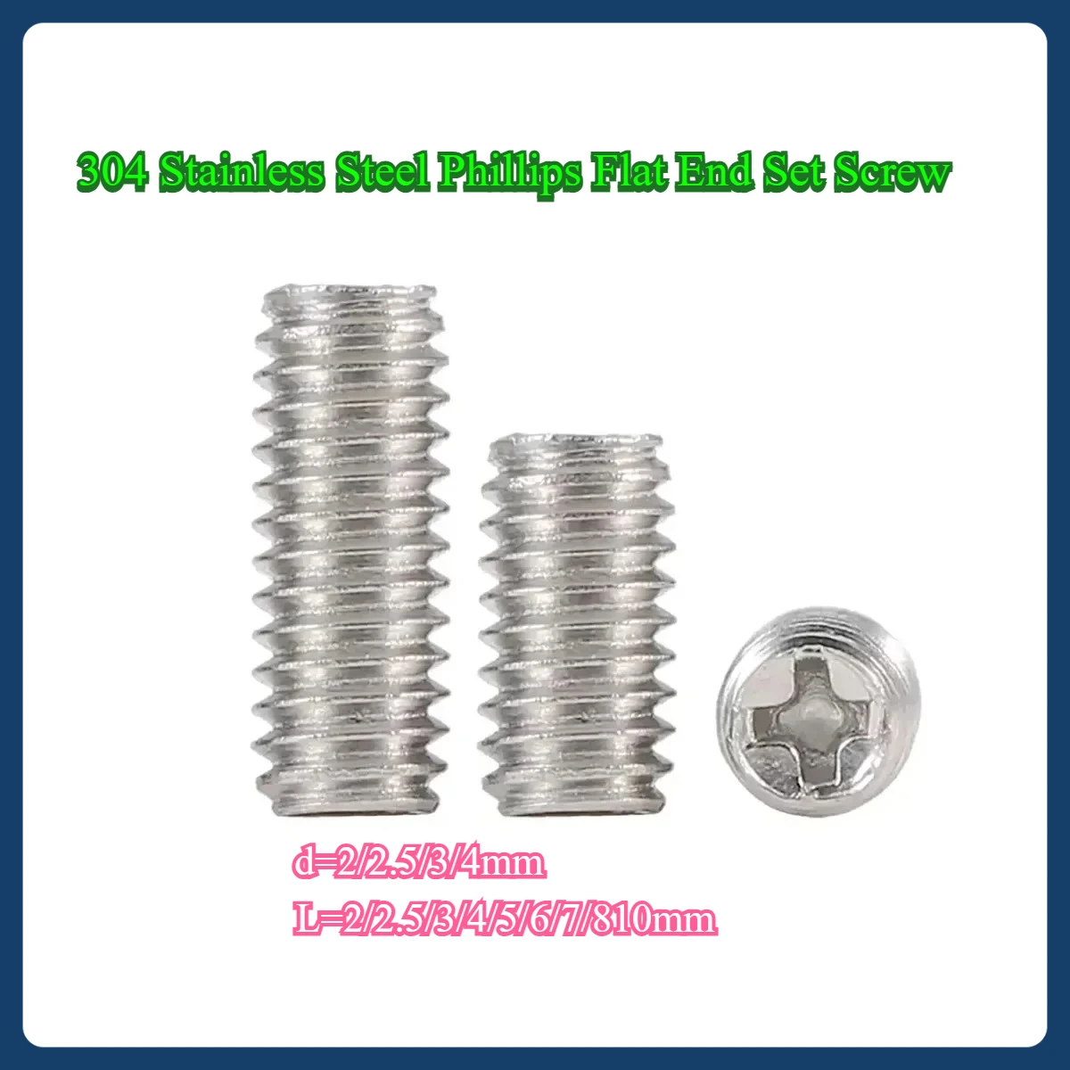 

304 Stainless Steel Phillips Flat End Set Screw/Headless Screw Stop Screw M2M3M4