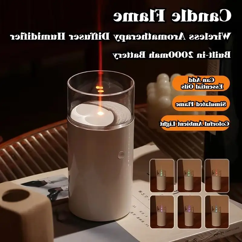 

USB Mini Aroma Diffuser Humidifier with Colorful Light Candle Flame Design Quiet Air Purifier for Car And Bedroom Household