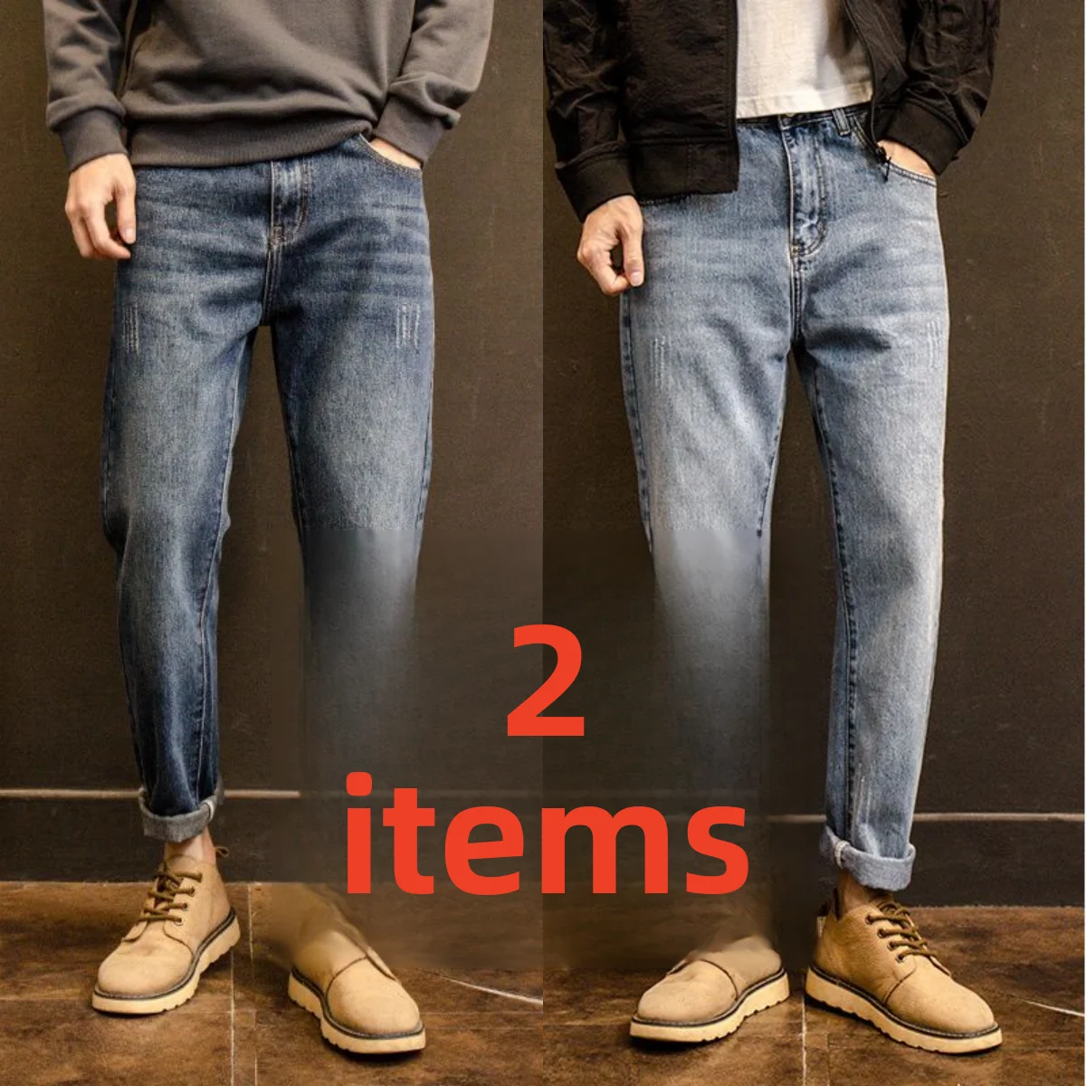 

Men's Casual Cotton Stretch Denim Jeans Summer Loose Straight Leg Torn Resistant Wearable All-Match Long Pants Youth Mid-Waist