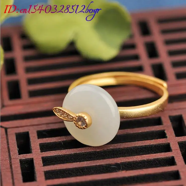 White Natural Jade Rings Gifts for Women 18K Gold Plated Designer Stone Carved Gemstone Real Jewelry Amulet Luxury