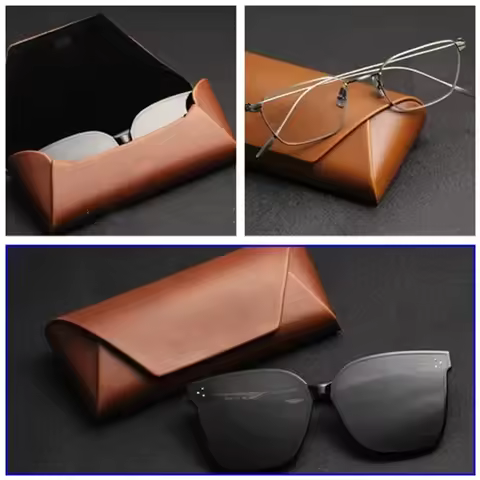 Leather Glasses Case Brown PU Leather Retro Art Anti-compression Myopia Storage Sunglasses Box