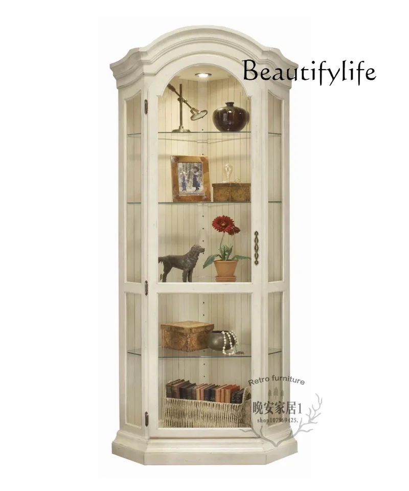 Solid Wood Sideboard Corner Single Door Glass Cabinet Porcelain  Display Cabinet Entrance Cabinet