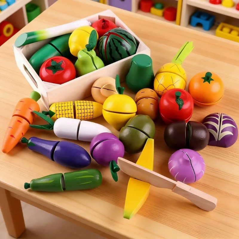 ของเล่นไม้แม่เหล็กหั่นผลไม้ผัก ชุดครัวจำลอง เกมคลาสสิก ของเล่นเสริมพัฒนาการแบบมอนเตสซอรี่สำหรับเด็ก