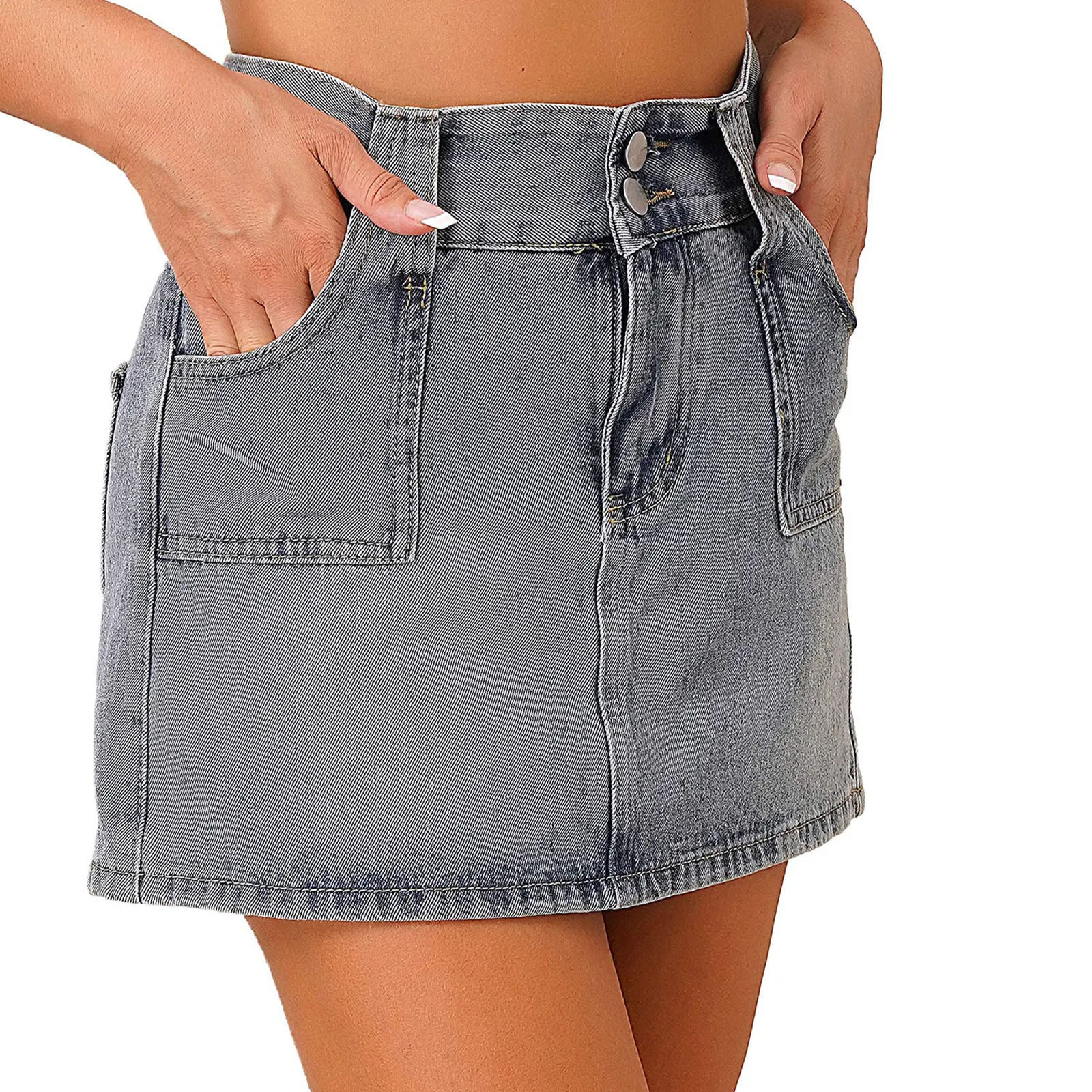 Womens Clubwear Sexy High Waist Denim Skirt Casual Pockets Mini Skirts with Built-in Shorts for Travel Beach Music Festival