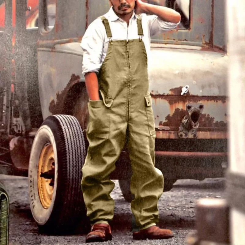 Men's Casual Loose Overalls Men Straight Overalls Overalls American Retro 4 Color Trend All-match One-piece Suspenders Trousers