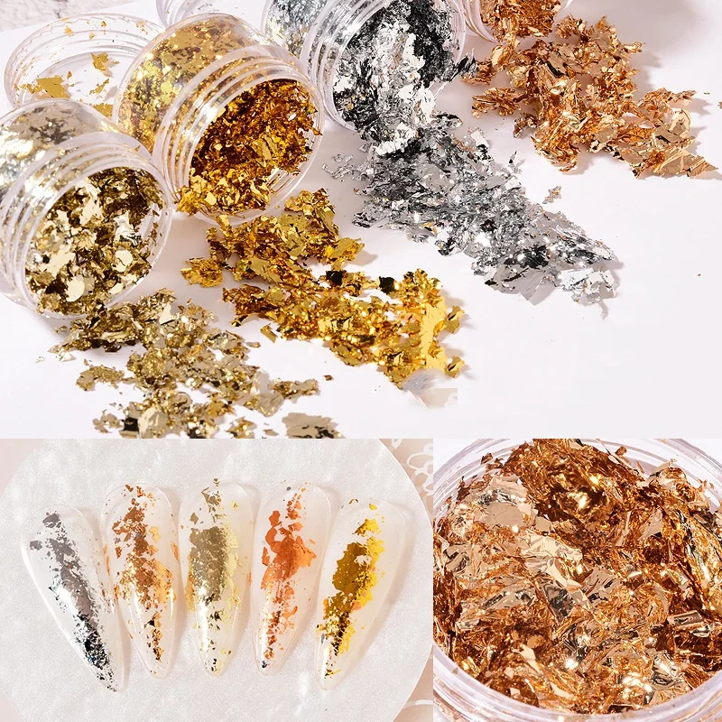 Copos de aluminio de imitación de oro, fragmentos de aleación de colores para decoración de uñas, pintura de hojas doradas, papel artesanal de arte, 30 colores