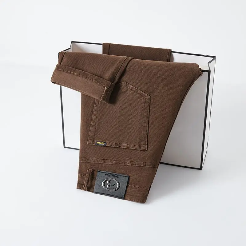 2025 Autumn Winter New Trendy Classic Jeans Male Solid Color Washed Straight Denim Pants Wide Leg Business Casual Stretchy Jeans