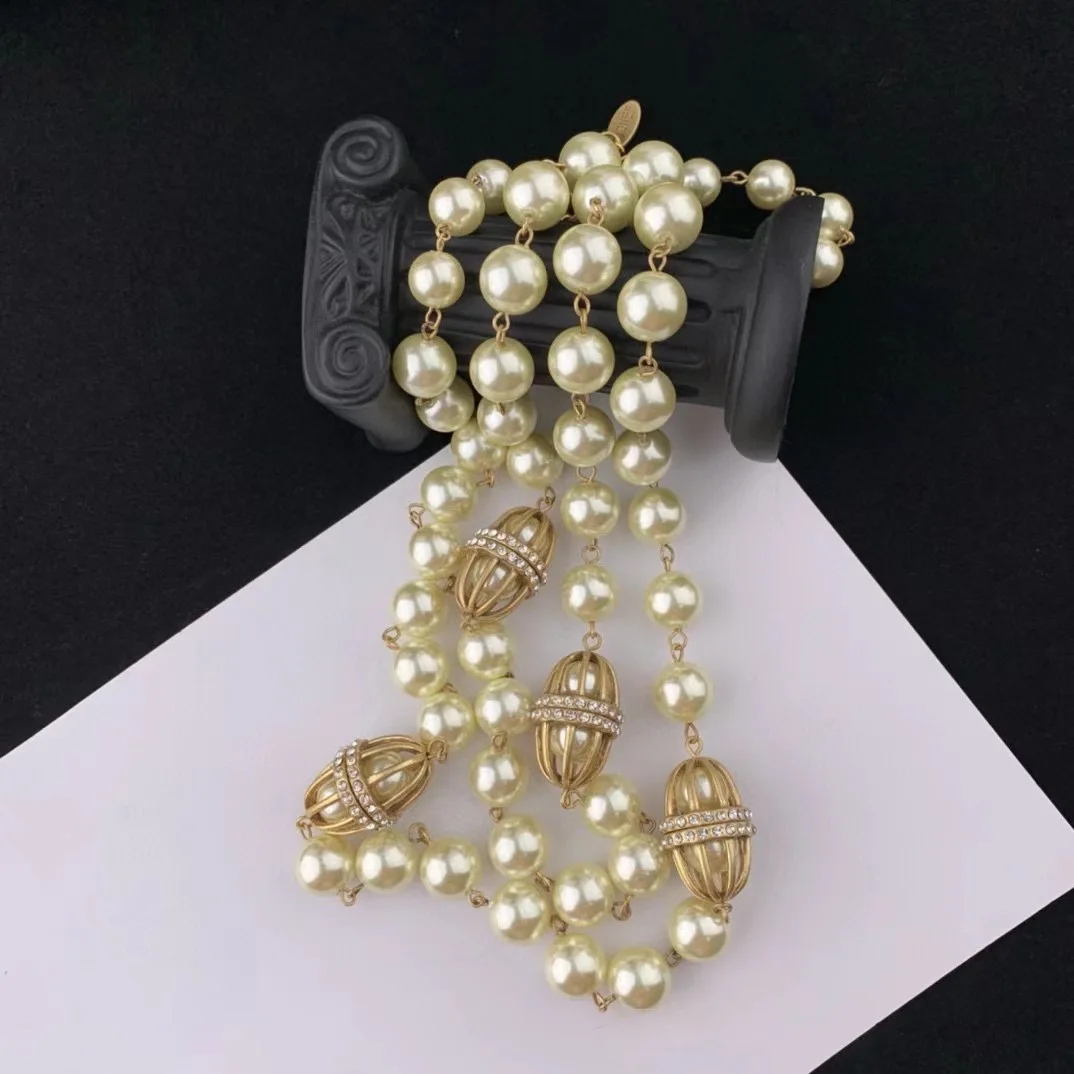 Collana a catena maglione con perle di vetro dal temperamento vintage per il commercio all'ingrosso di gioielli girocollo da festa regalo per ragazza da donna