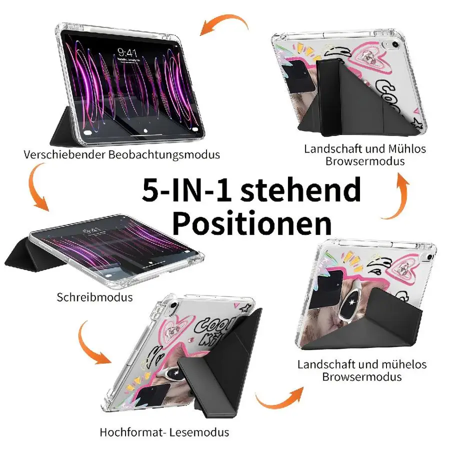 Cool Cat Tablet Case For iPad Mini 6 7 Pro 2025 Air 4 5 M3 M2 1 2 M4 11inch Pro 11th 10th 9th 8th 7th 12.9inch Y-Fold Holder