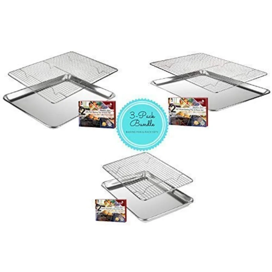 

3 упаковки из нержавеющей стали, охлаждающая подставка для запекания и запекания с алюминиевым подносом для печенья, сверхмощное коммерческое качество, 1 половина