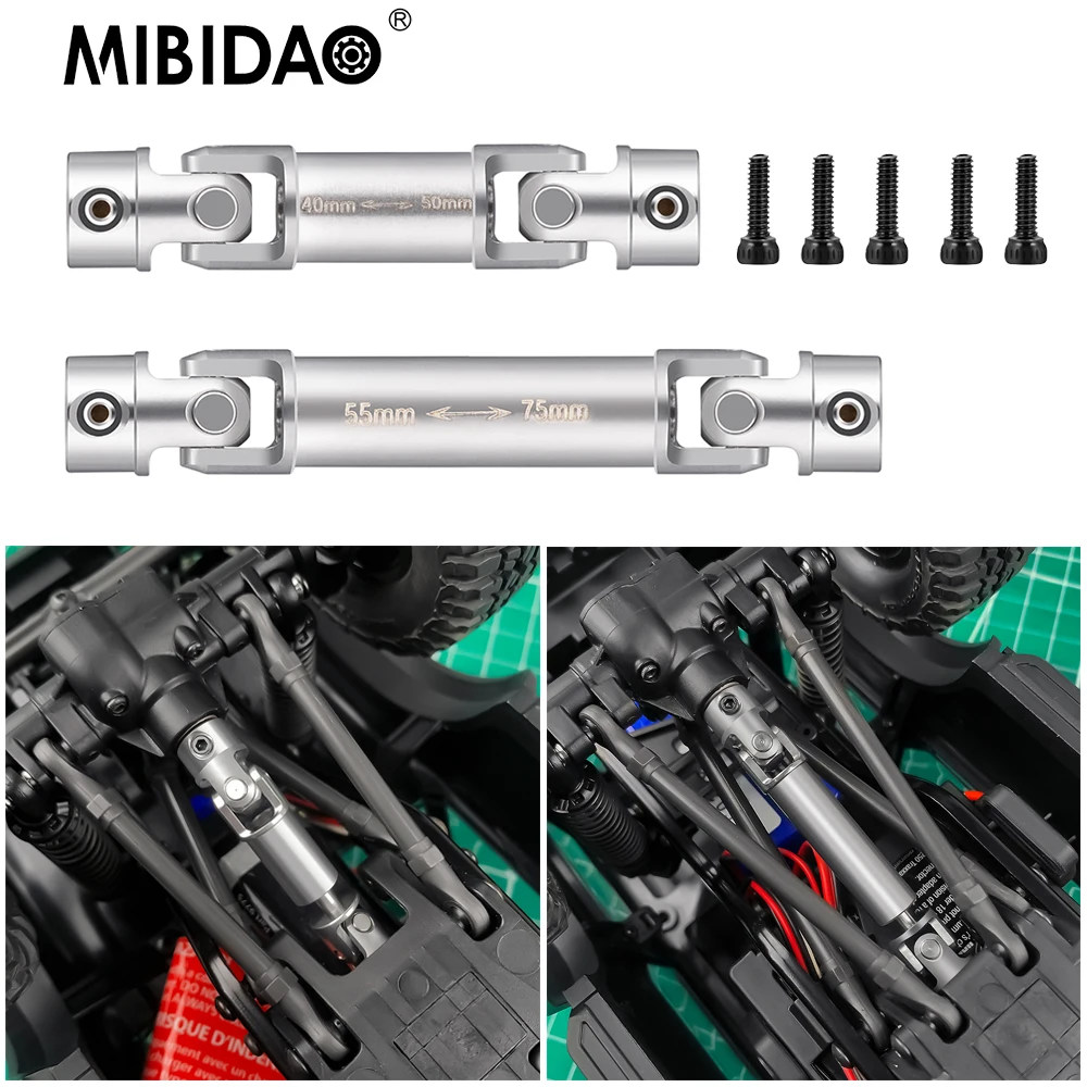 MIBIDAO Stainless Steel 40-50mm/55-75mm Transmission Drive Shaft Joint for TRX4-M Bronco Defender 1/18 RC Crawler Car Parts