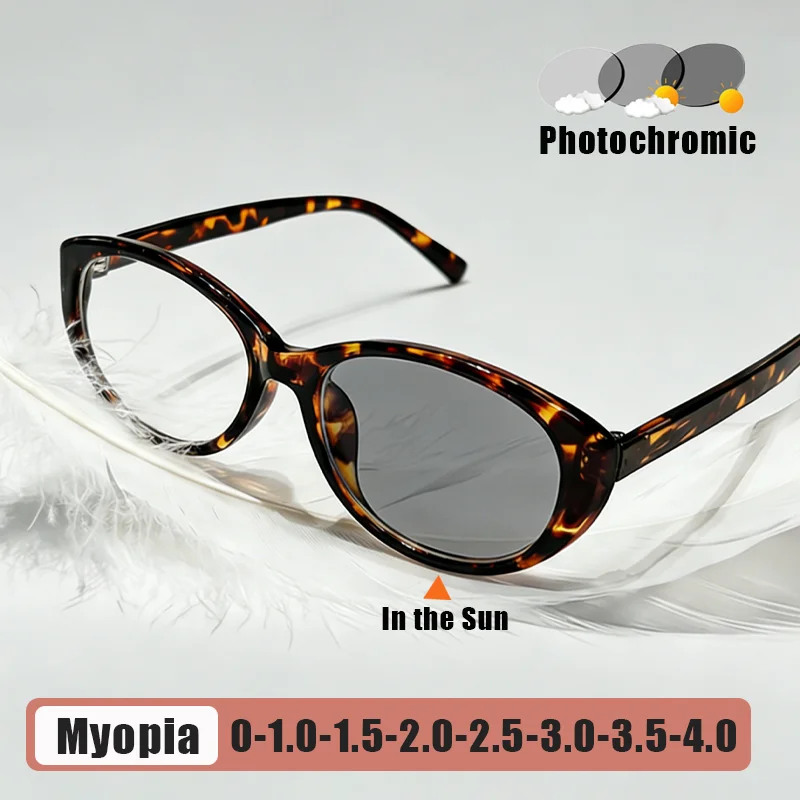 

Small Frame Cat-Eye Photochromic Myopia Glasses Outdoor UV-Protective Goggles Anti-blue Light Turn Grey Minus Diopter Eyeglasses